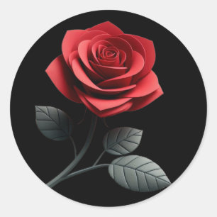 Single Red Rose- Classic Round Sticker