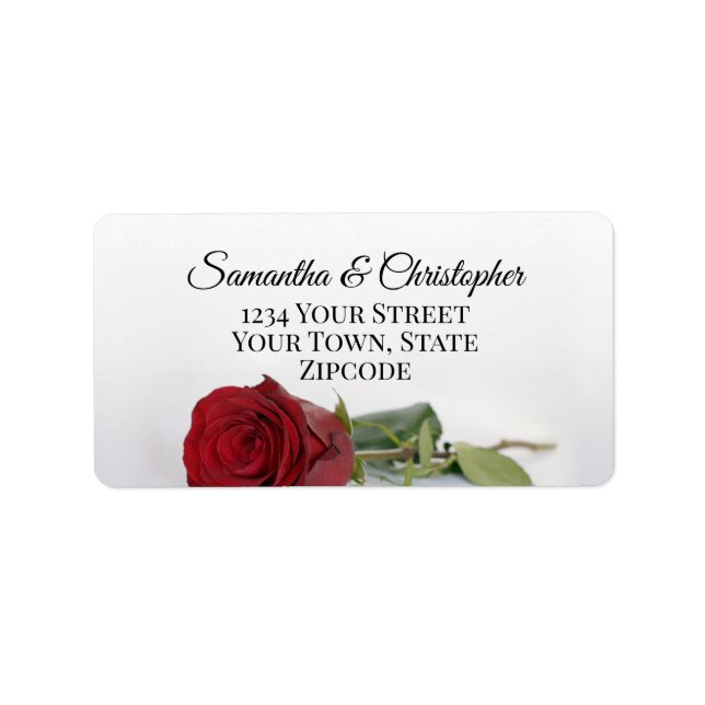 Single Red Rose Elegant Wedding Address Label (Front)