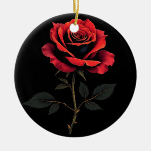 Single Red Rose Flower Lovers Gardening   Ceramic Tree Decoration
