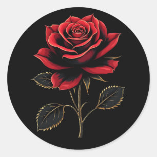 Single Red Rose Flower Lovers Gardening   Classic Round Sticker