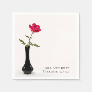 single red rose in black vase napkin