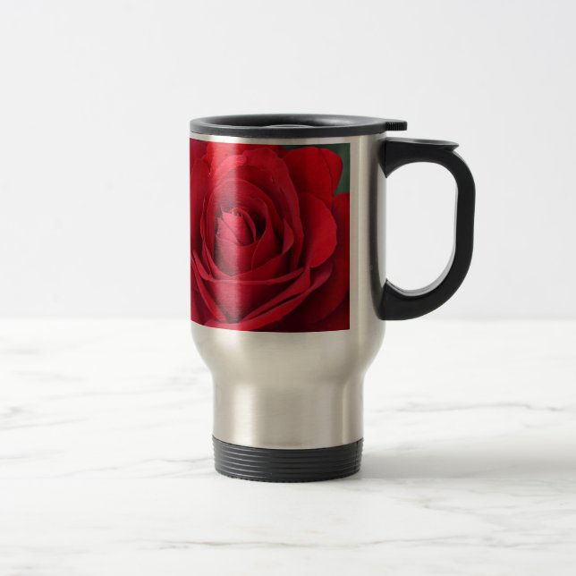 Single red rose in full bloom travel mug (Right)