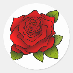 Single Red Rose on White Classic Round Sticker