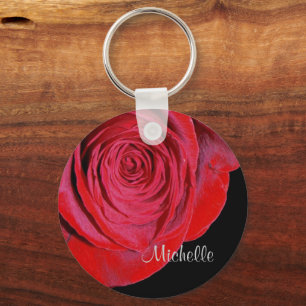 Single Red Rose Personalised Key Ring