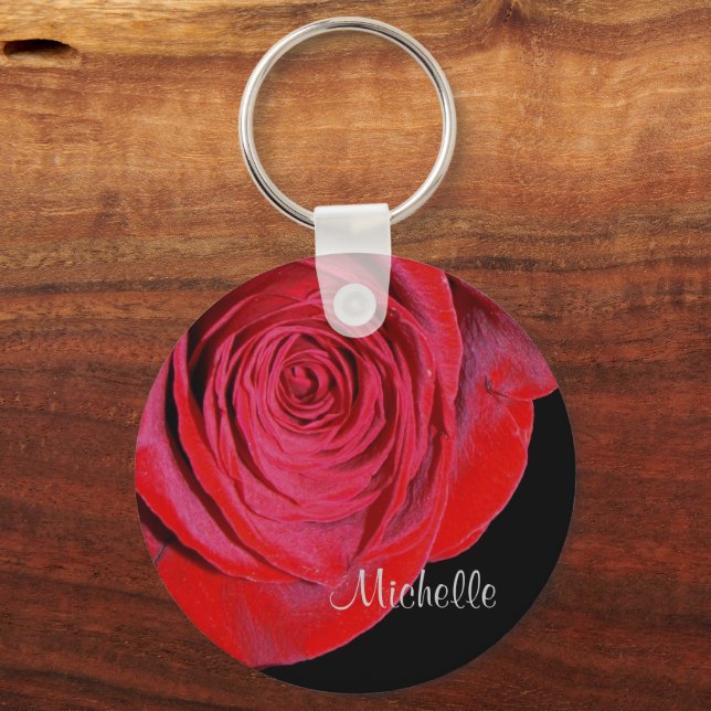 Single Red Rose Personalised Key Ring (Front)