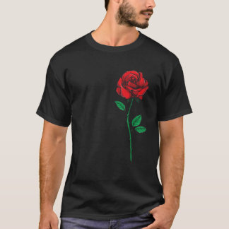 Single Red Rose Pocket Flower Romantic Love Pocket T-Shirt