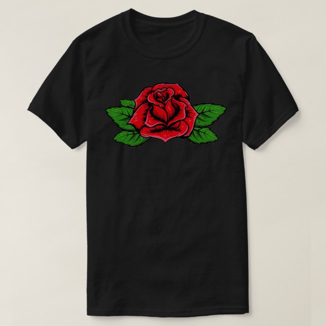 Single Red Rose Pocket Flower Romantic Love Pocket T-Shirt (Design Front)