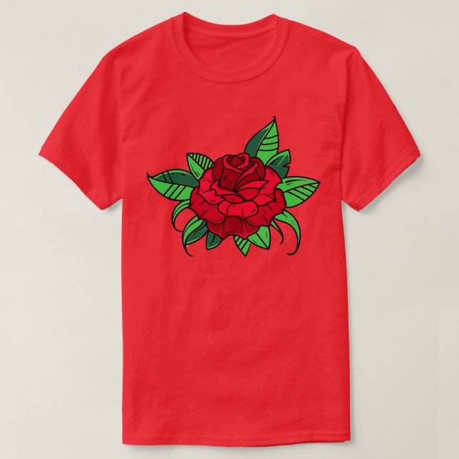 Single Red Rose Pocket Flower Romantic Love Pocket T-Shirt (Design Front)