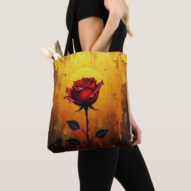 Single Red Rose Tote Bag (Close Up)