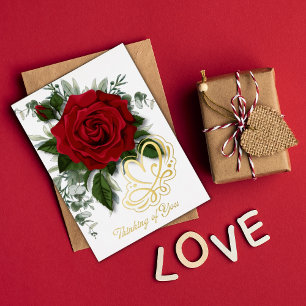 Single Red Rose Valentine's Day Foil Holiday Card