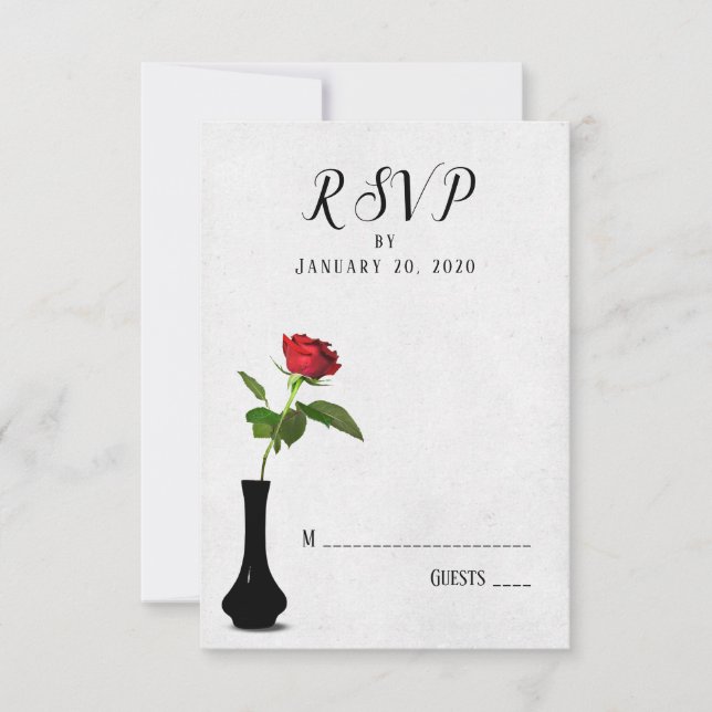 single red rose wedding RSVP in vase (Front)