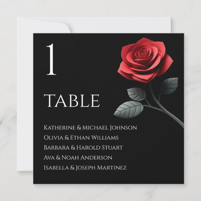 Single Red Rose-Wedding Seating Chart- Invitation (Front)