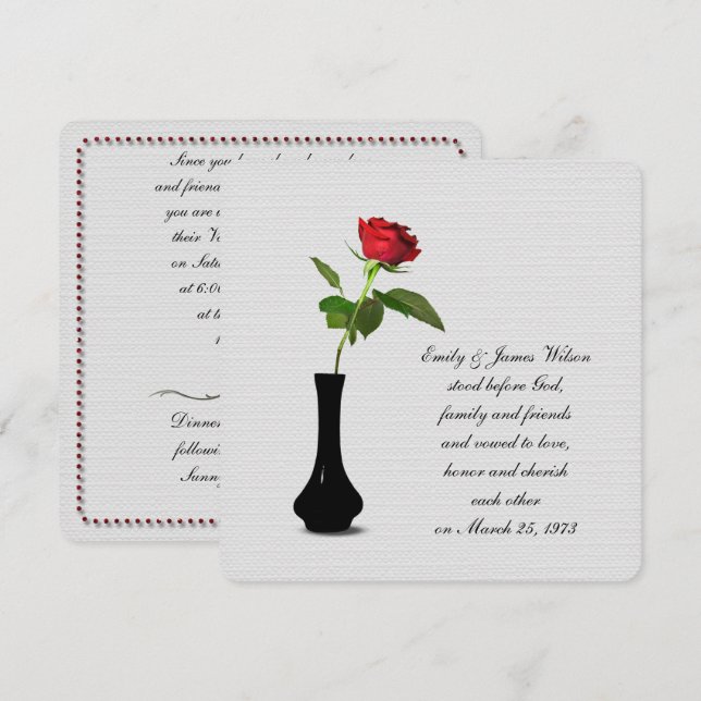 single red rose wedding vow renewal invitation (Front/Back)