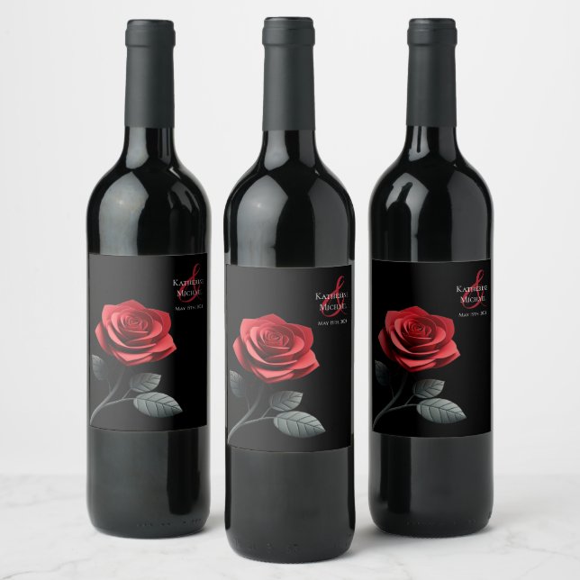 Single Red Rose- Wine Label (Bottles)
