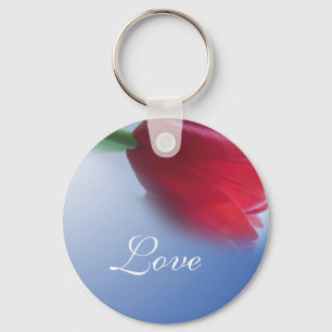 Single red tulip flower key ring