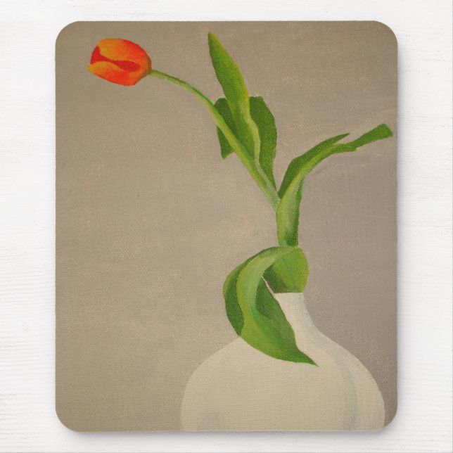 Single Red Tulip In A White Vase Mouse Mat (Front)