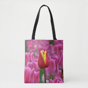 Single red tulip tote bag