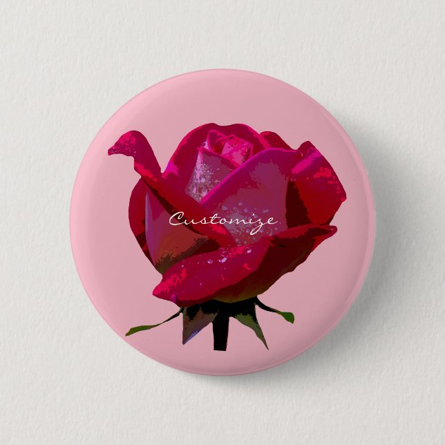 single red valentine rose 6 cm round badge (Front)