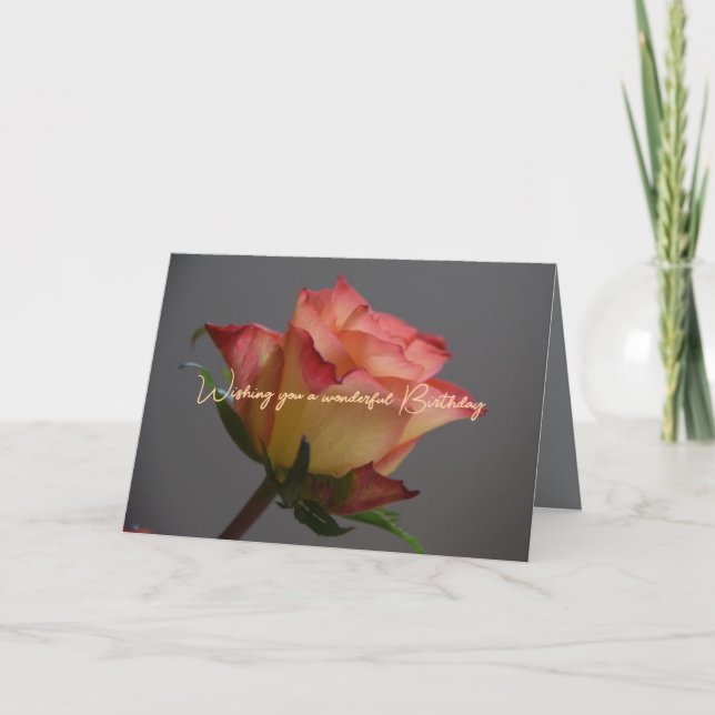 Single Rose Happy Birthday Personalizable Card (Front)
