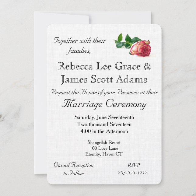 Single Rose Linen w/envelope - HAMbyWhiteGlove Invitation (Front)