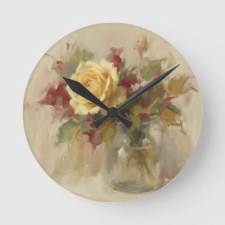 "Single Rose Oil Painting" Round Clock