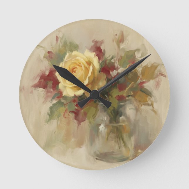 "Single Rose Oil Painting" Round Clock (Front)