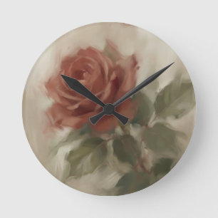 "Single Rose Oil Painting" Round Clock