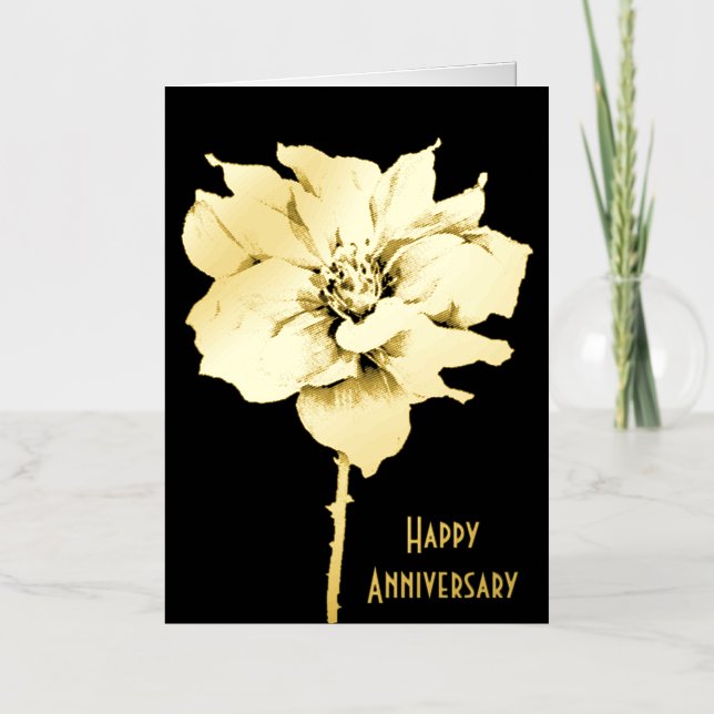Single Rose On Black Foil Holiday Card (Front)