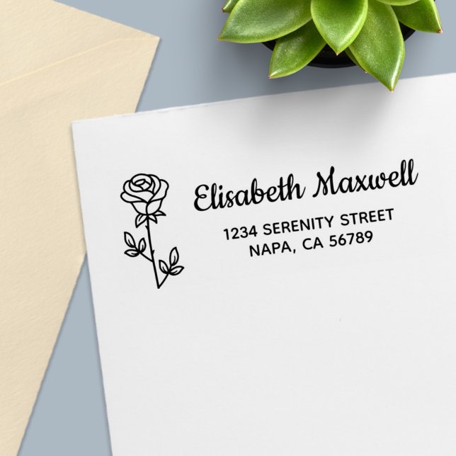 Single Rose Return Address Self-inking Stamp (Creator Uploaded)