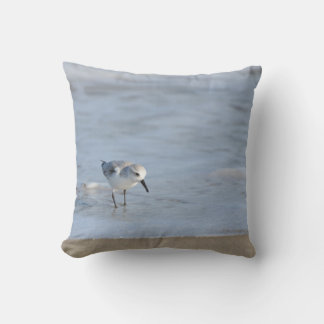 Single Sandpiper walking on beach double sided Cushion