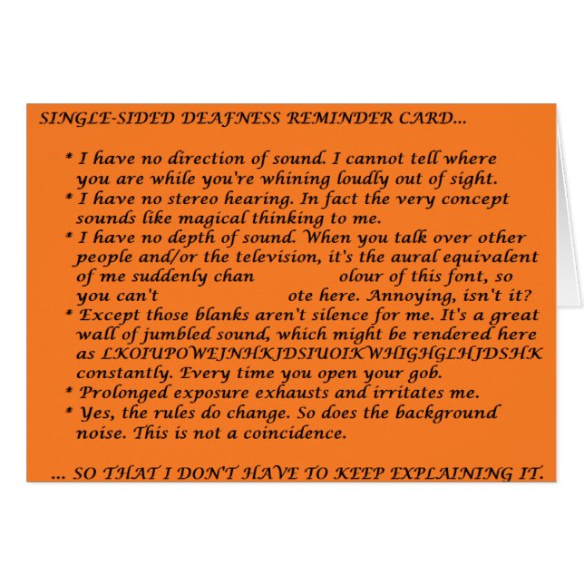 Single-Sided Deafness Crib Sheet (Front Horizontal)