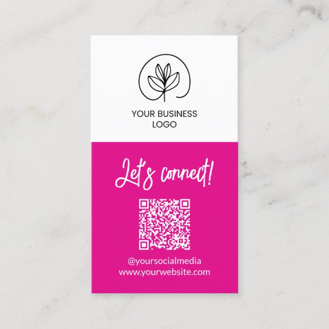 Single Sided Fuchsia Let's Connect QR Code Business Card (Front)