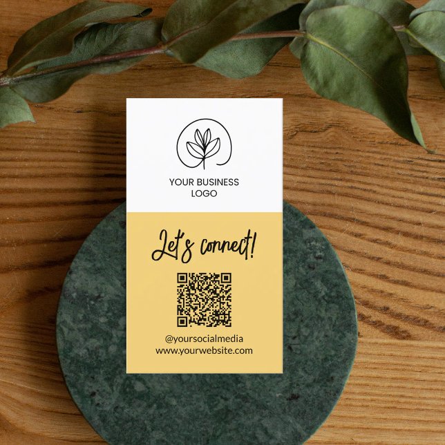 Single Sided Soft Yellow Let's Connect QR Code Business Card (Creator Uploaded)