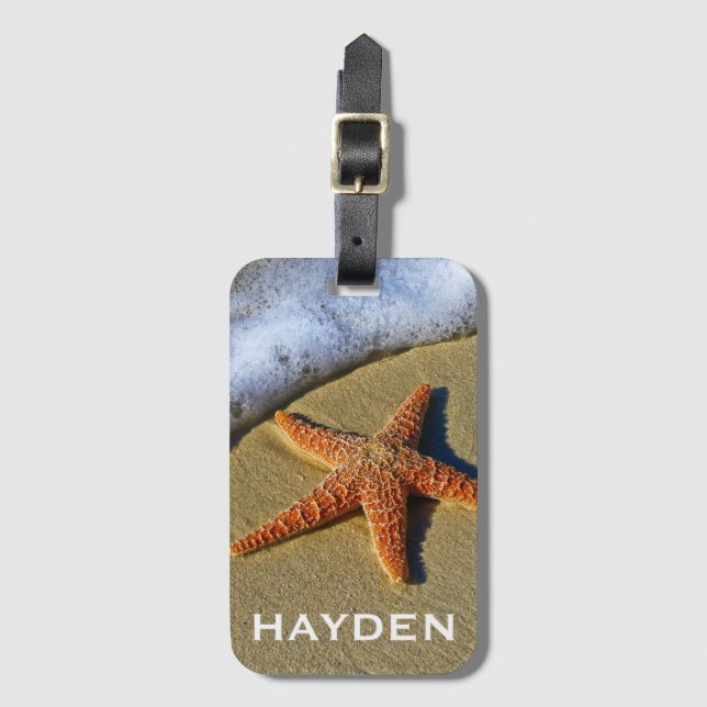 Single Starfish on Beach Personalised Luggage Tag (Front Vertical)