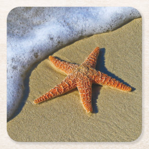 Single Starfish on Beach Square Paper Coaster
