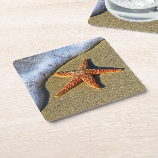 Single Starfish on Beach Square Paper Coaster (Angled)