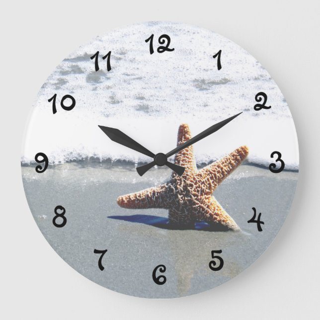 Single Starfish Washed Ashore Large Clock (Front)