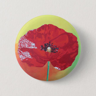 Single Stem Poppy On Red Green And Orange Backgrou 6 Cm Round Badge