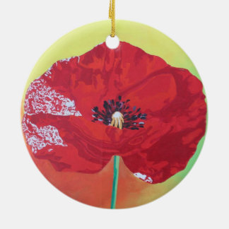 Single Stem Poppy On Red Green And Orange Backgrou Ceramic Tree Decoration