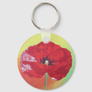 Single Stem Poppy On Red Green And Orange Backgrou Key Ring