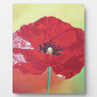 Single Stem Poppy On Red Green And Orange Backgrou Plaque