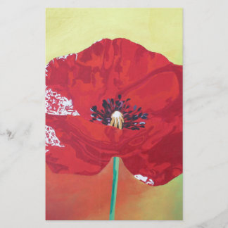 Single Stem Poppy On Red Green And Orange Backgrou Stationery