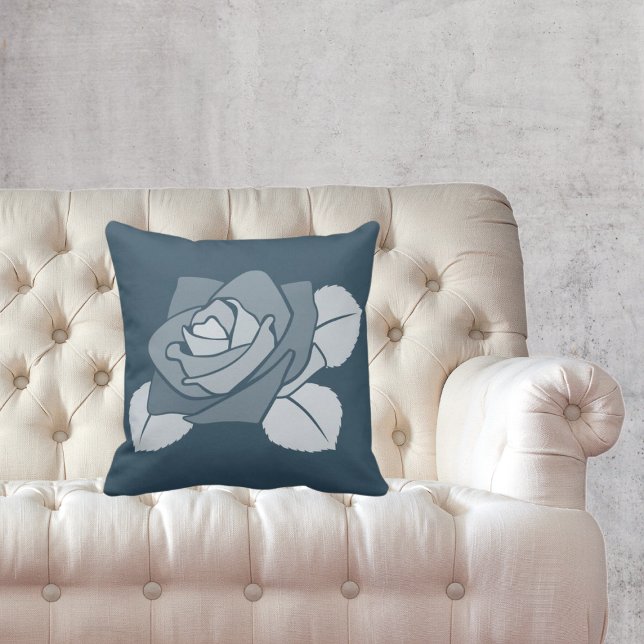 Single Stylized 3 Leaves Blue Rose Blossom Cushion (Creator Uploaded)