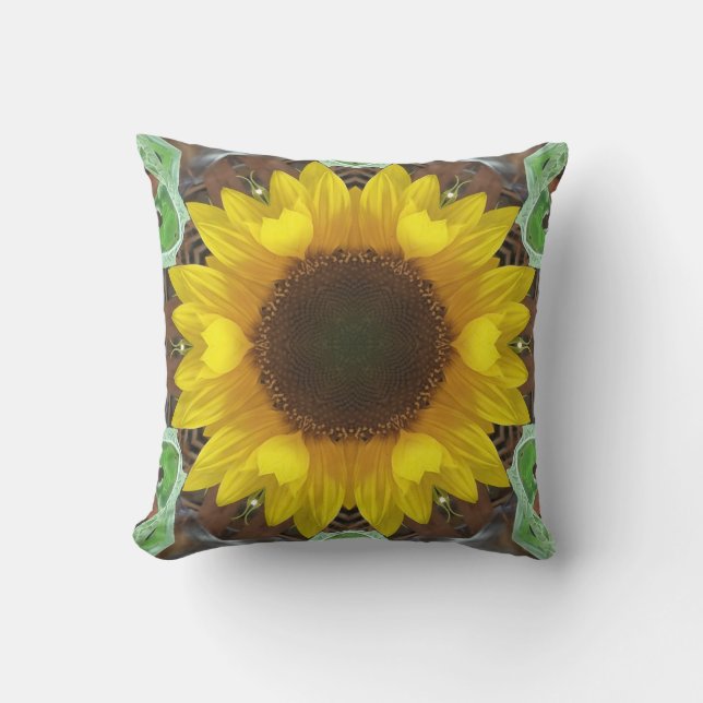 Single Sunflower with Mint Leaves Cushion (Front)