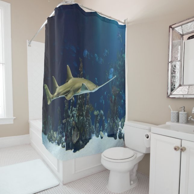 Single Swordfish Shower Curtain (In Situ)