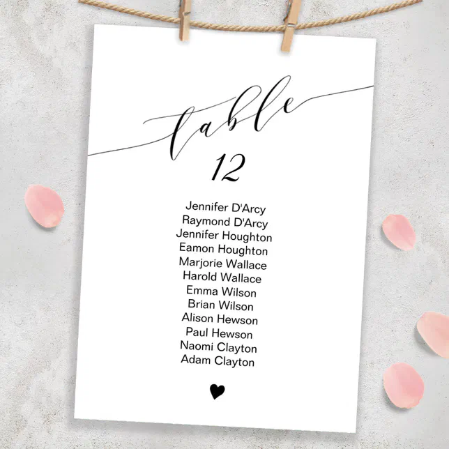 Single table wedding seating chart, elegant font invitation | Zazzle