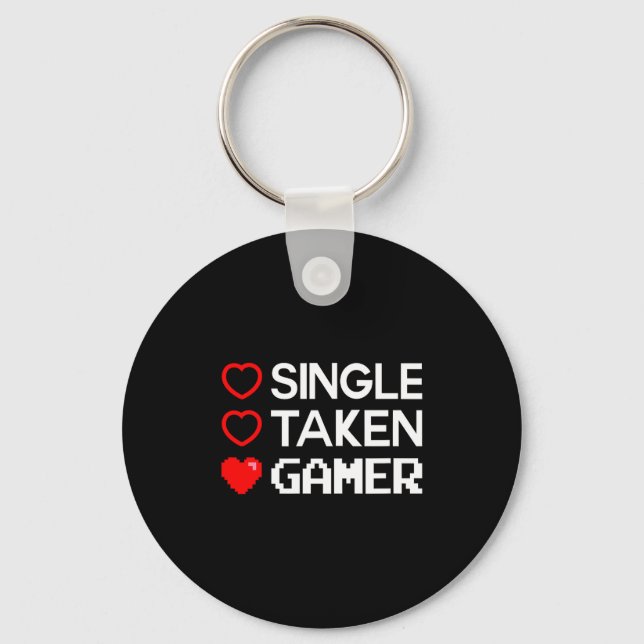 Single Taken Gamer Valentines Day Gaming Heart Fun Key Ring (Front)