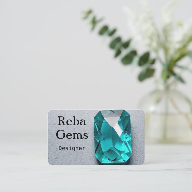 Single Teal Lucky Gem Business Card (Standing Front)