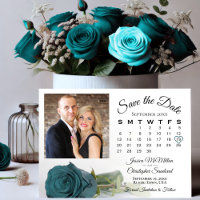 Single Teal Rose Elegant Wedding Calendar & Photo