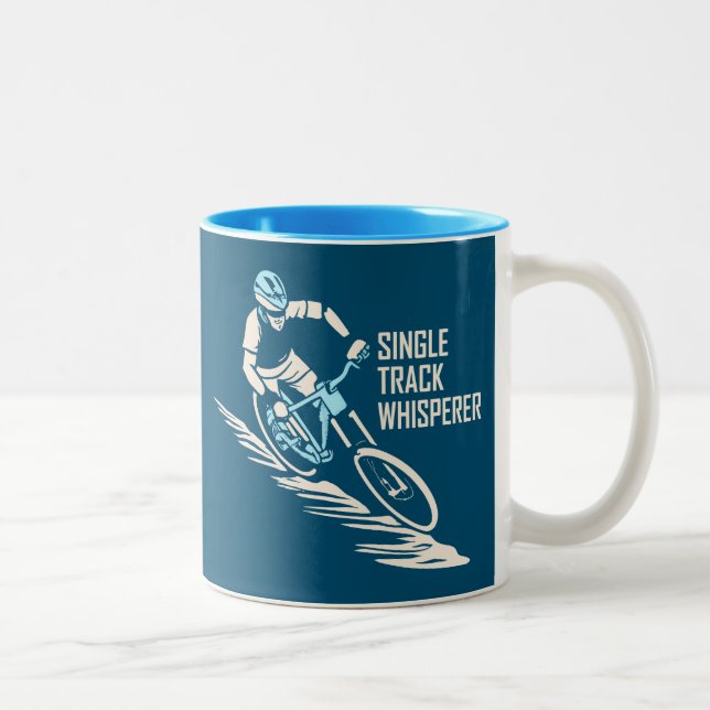 Single Track Whisperer Mountain Biking Two-Tone Coffee Mug (Right)